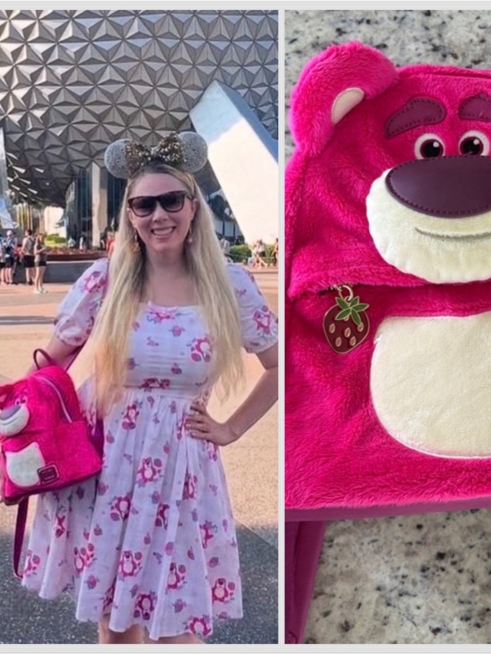 🍓🐻Loungefly lotso hugging bear pink Lotso Backpack strawberry Toy Story